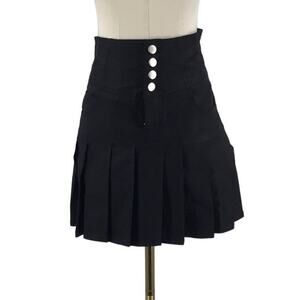 UNIQUE VINTAGE  XS Black Pleated Front Button Fly Mini Skirt NWT B75